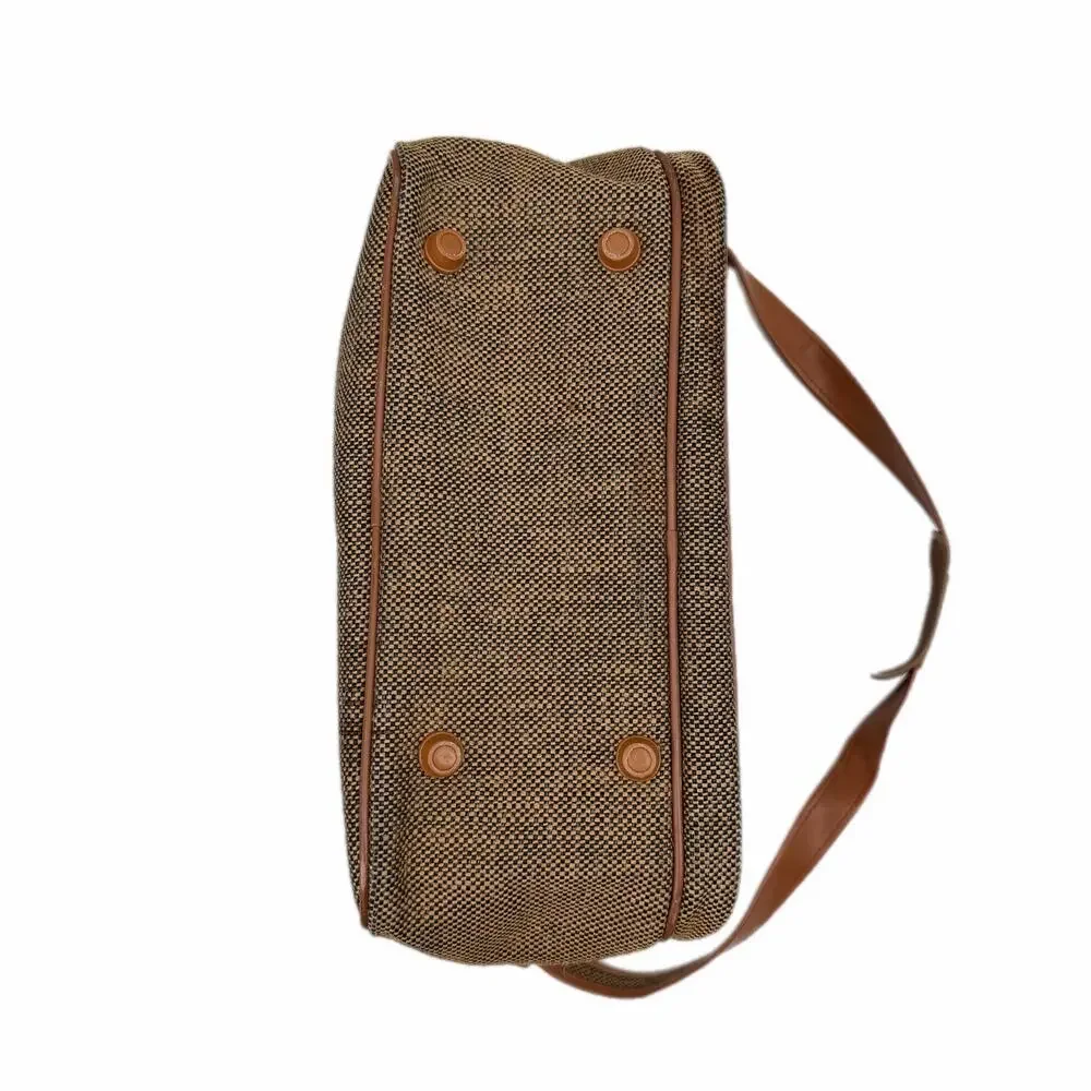 Vtg 70s Samsonite Tweed Woven Brown Carry On Travel Luggage Shoulder Strap Bag